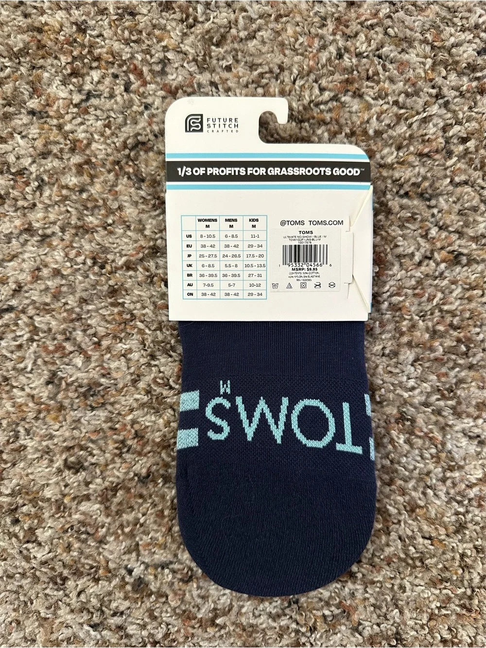 TOMS No-Show Athletic Socks - Navy with Light Blue Stripes NWT